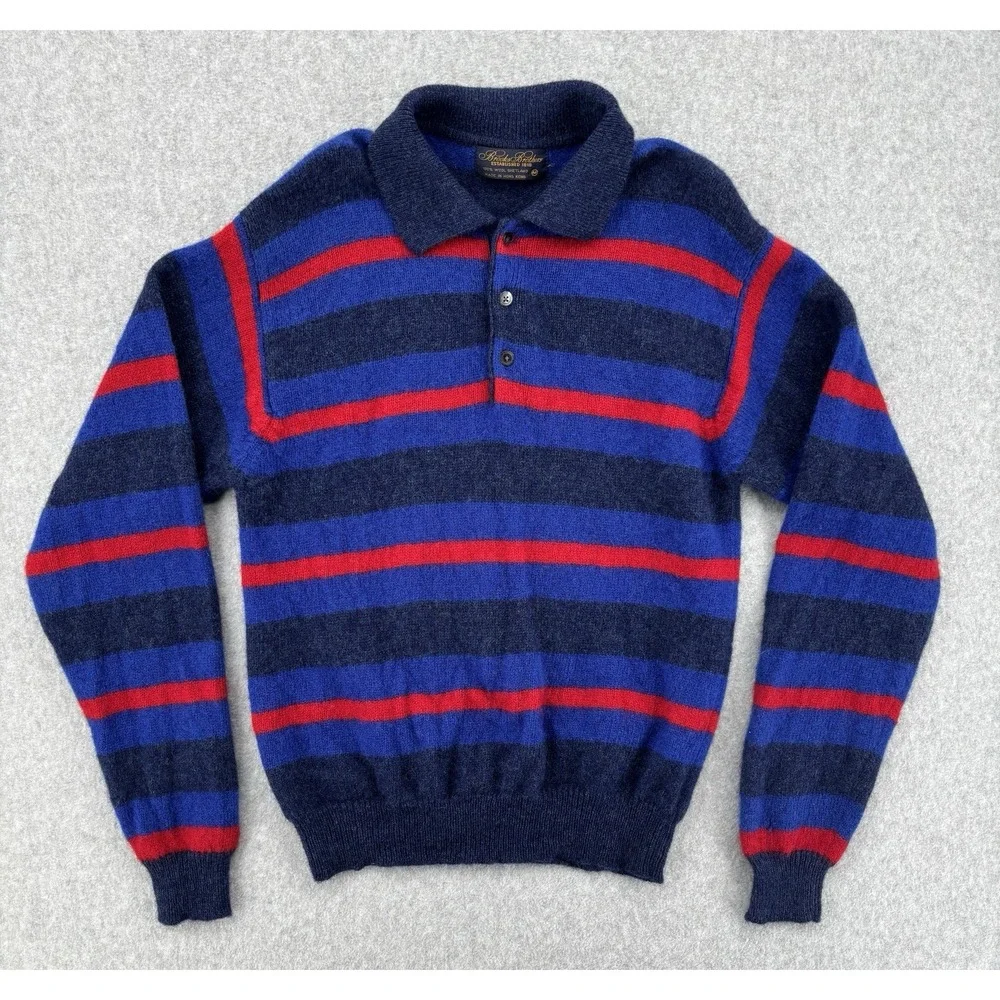 Brooks Brothers Shetland Wool Striped Polo Sweater Men's M Vintage